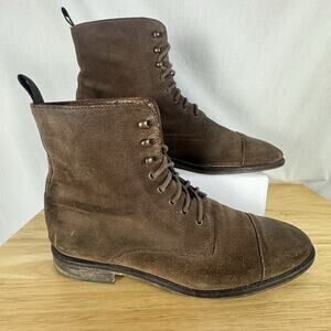 MERCANTI FIORENTINI Combat Boots Lace-Up Suede Dark Brown Sz. 8.5 M ITALY 7282